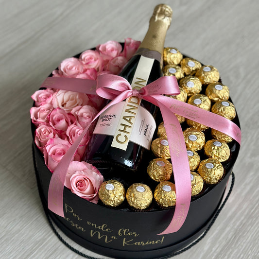 Box redonda Chandon e rosas