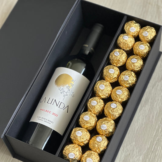 Caixa Vinho e bombons Ferrero Rocher